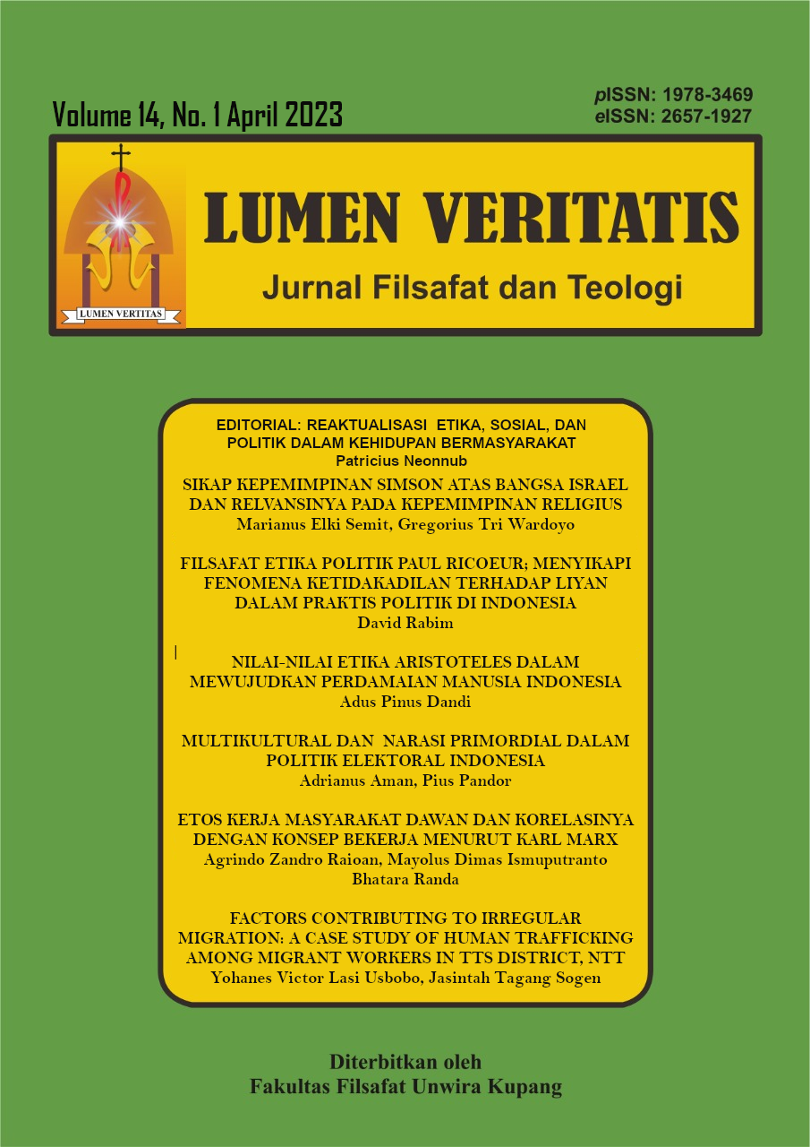 					View Vol. 14 No. 1 (2023): LUMEN VERITATIS: Jurnal Filsafat dan Teologi| APRIL 2023
				